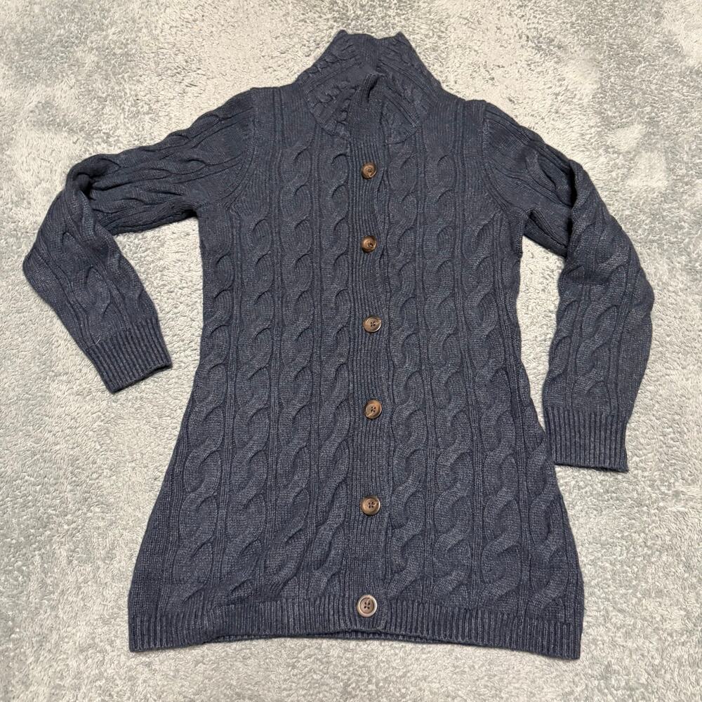 L.L.Bean Sweater Cardigan Womens Small Blue Cable Knit Button Wool Blend